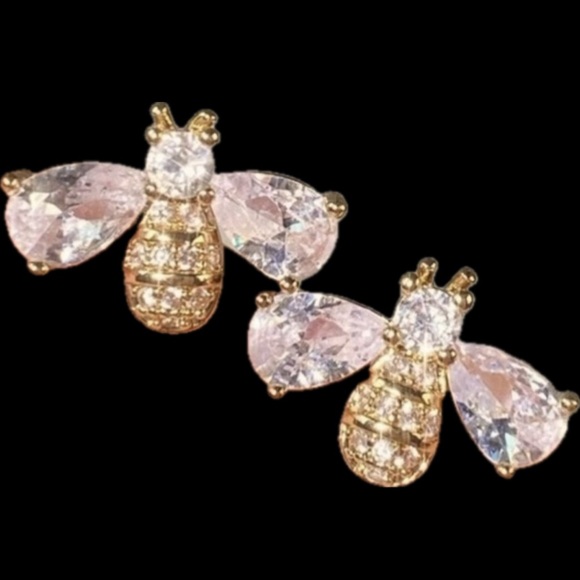 “Crystal Encrusted Bumblebee” Honey Bee Elegant Upscale Sparkly Insect Gold Stud - Picture 2 of 16
